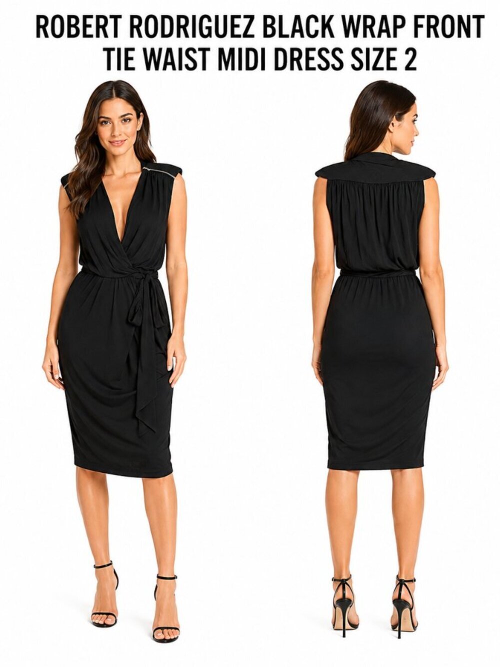 ROBERT RODRIGUEZ BLACK WRAP FRONT TIE WAIST MIDI DRESS SIZE 2